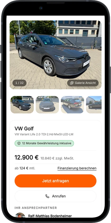 Dieselbe Fahrzeugdetailseite auf dem Smartphone